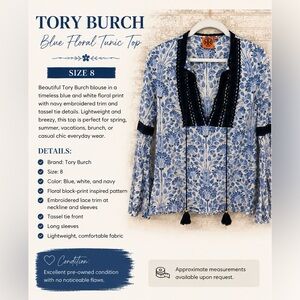 Tory Burch Blue & White Floral Tunic with Navy Trim